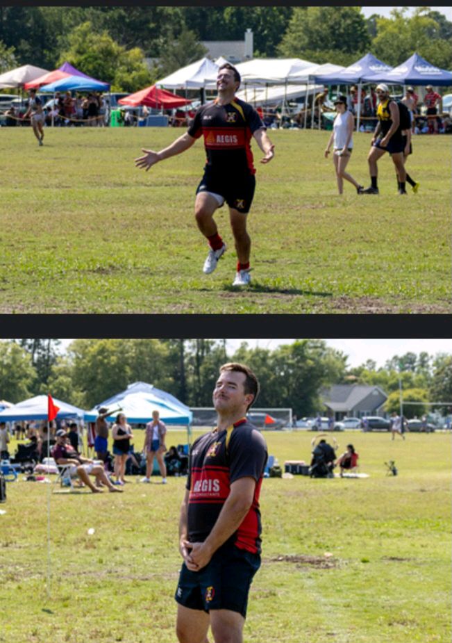 A rugby player is substituted, and makes his way to the sideline