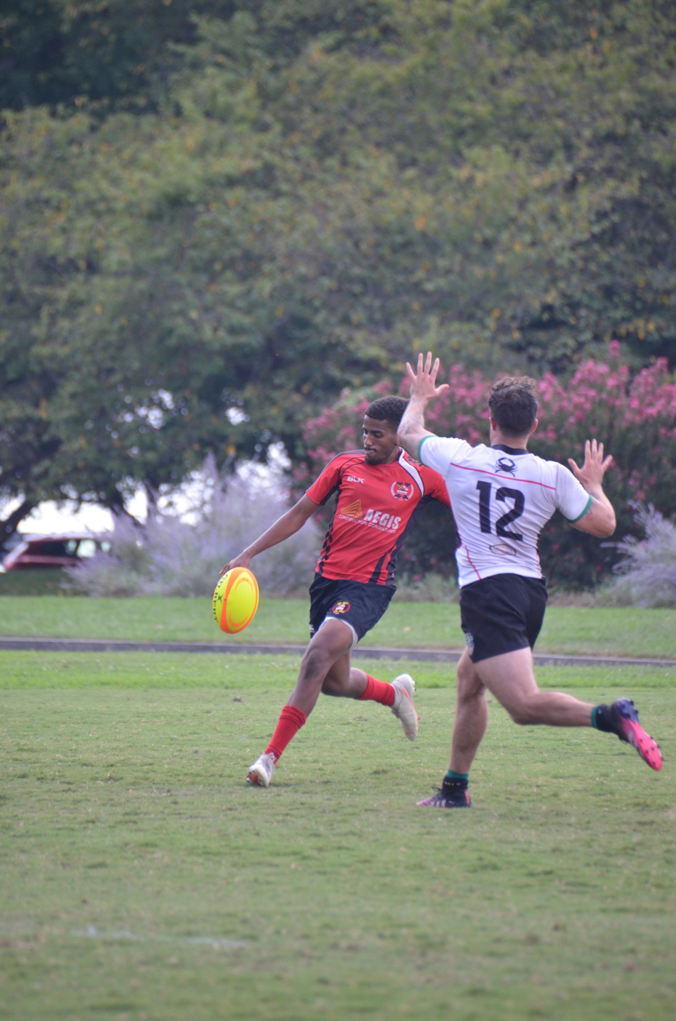 Rugby player prior to kicking the ball